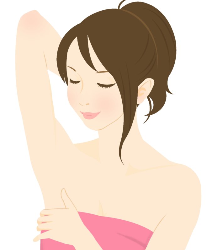 脇をチェックする女性